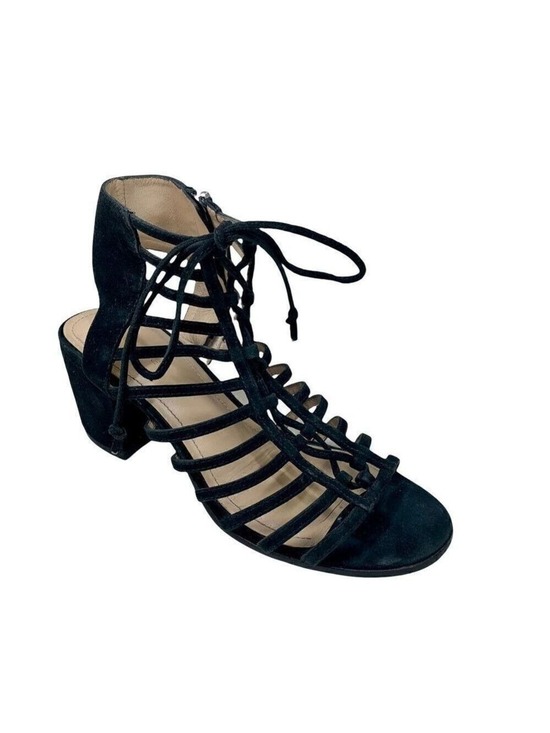 Pour La Victoire Shoes - Pour La Victoire Amabelle Black Suede Leather Gladiator Cage Sandal 7.5